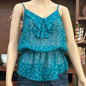 Teal Spaghetti Strap Ruffle Top